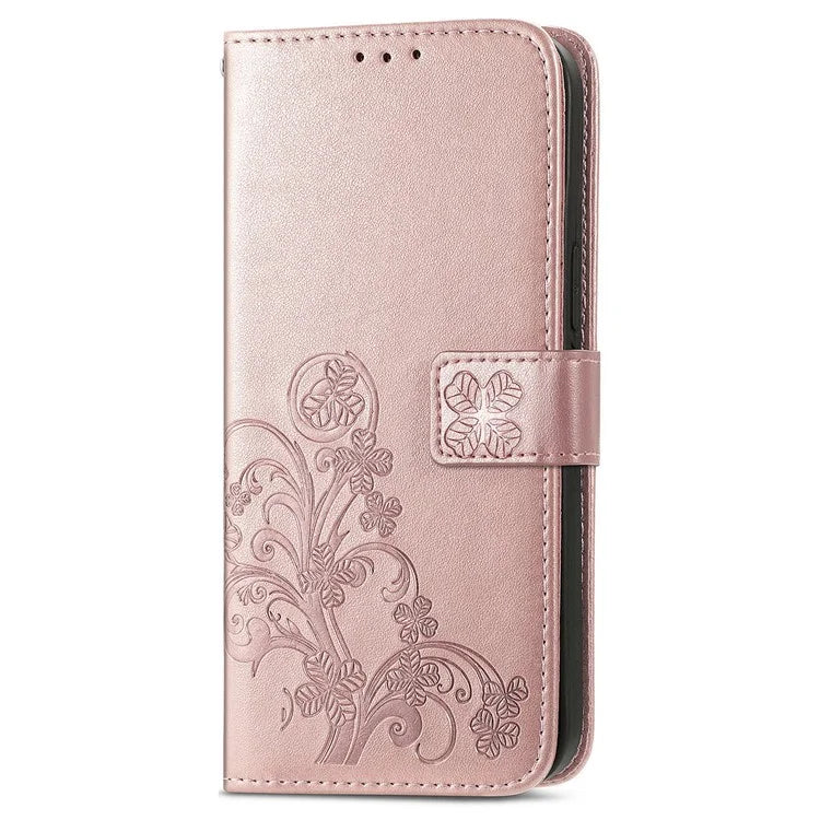 For Samsung Galaxy S24 Case Four-leaf Clover Pattern Leather Phone Cover Wallet