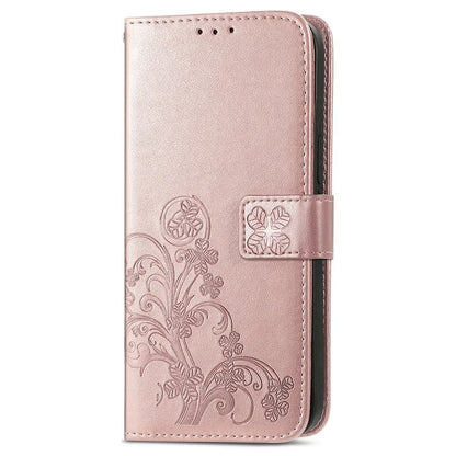 For Samsung Galaxy S24 Case Four-leaf Clover Pattern Leather Phone Cover Wallet