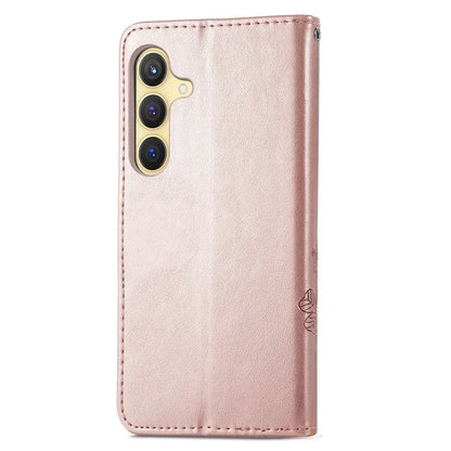 For Samsung Galaxy S24 Case Four-leaf Clover Pattern Leather Phone Cover Wallet