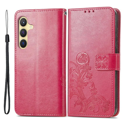 For Samsung Galaxy S24 Case Four-leaf Clover Pattern Leather Phone Cover Wallet