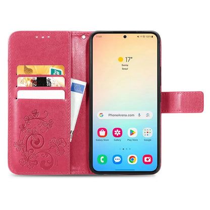 For Samsung Galaxy S24 Case Four-leaf Clover Pattern Leather Phone Cover Wallet