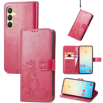 For Samsung Galaxy S24 Case Four-leaf Clover Pattern Leather Phone Cover Wallet