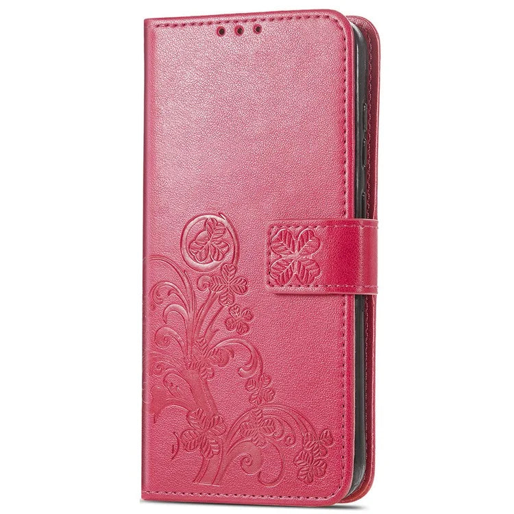 For Samsung Galaxy S24 Case Four-leaf Clover Pattern Leather Phone Cover Wallet