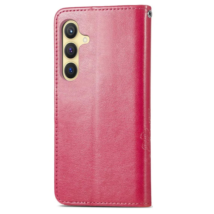 For Samsung Galaxy S24 Case Four-leaf Clover Pattern Leather Phone Cover Wallet