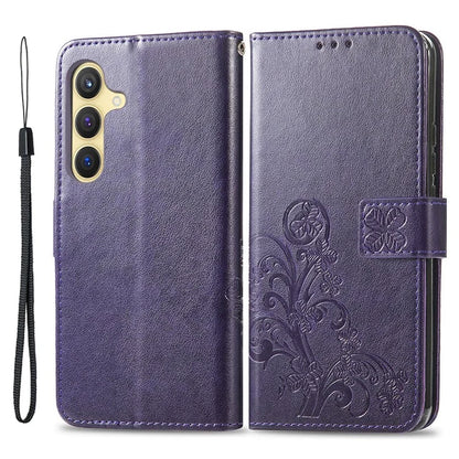 For Samsung Galaxy S24 Case Four-leaf Clover Pattern Leather Phone Cover Wallet