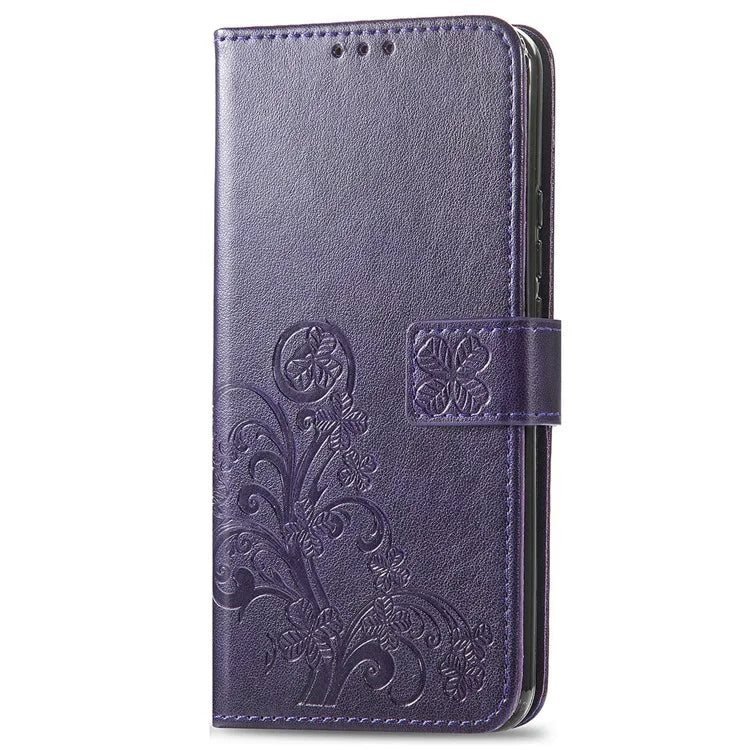 For Samsung Galaxy S24 Case Four-leaf Clover Pattern Leather Phone Cover Wallet