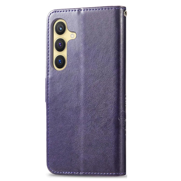 For Samsung Galaxy S24 Case Four-leaf Clover Pattern Leather Phone Cover Wallet