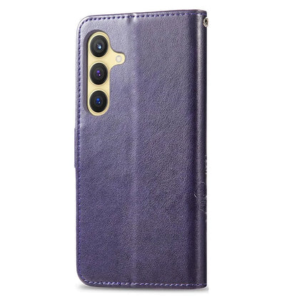 For Samsung Galaxy S24 Case Four-leaf Clover Pattern Leather Phone Cover Wallet
