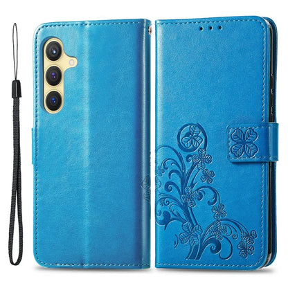 For Samsung Galaxy S24 Case Four-leaf Clover Pattern Leather Phone Cover Wallet