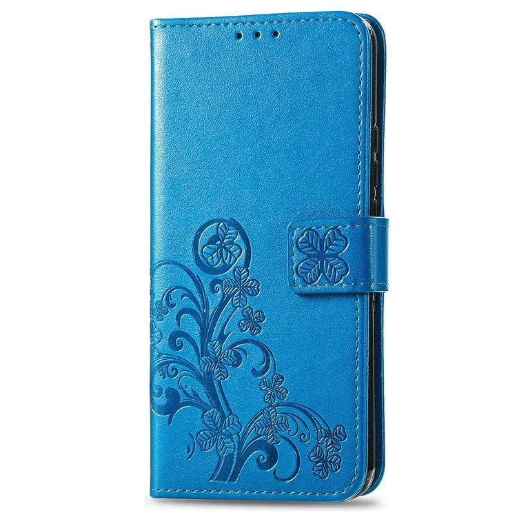 For Samsung Galaxy S24 Case Four-leaf Clover Pattern Leather Phone Cover Wallet