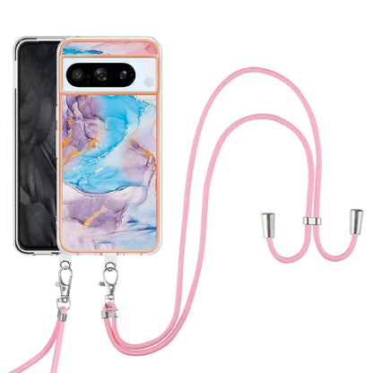 YB IMD Series-4 For Google Pixel 8 Pro Case TPU Marble Flower Pattern Back Cover with Lanyard
