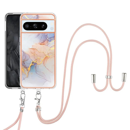 YB IMD Series-4 For Google Pixel 8 Pro Case TPU Marble Flower Pattern Back Cover with Lanyard