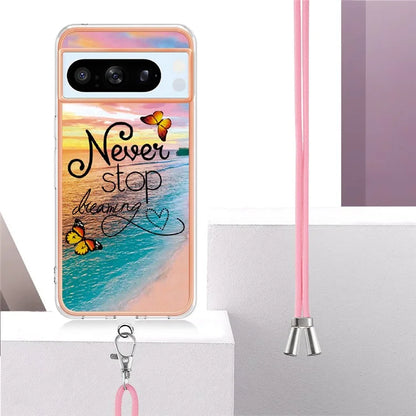 YB IMD Series-4 For Google Pixel 8 Pro Case TPU Marble Flower Pattern Back Cover with Lanyard