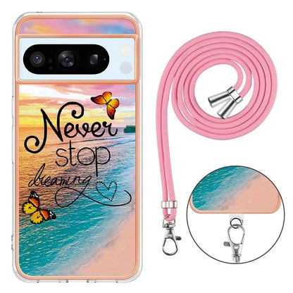 YB IMD Series-4 For Google Pixel 8 Pro Case TPU Marble Flower Pattern Back Cover with Lanyard