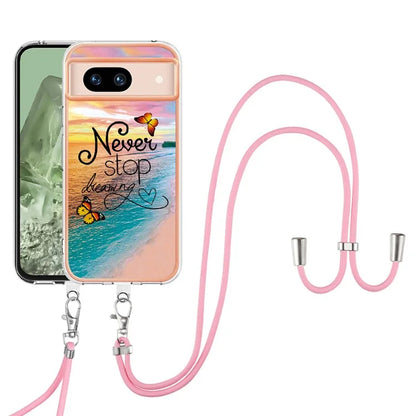 YB IMD Series-4 For Google Pixel 8a Case Marble Flower Pattern Phone Cover with Adjustable Lanyard