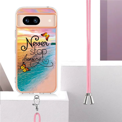YB IMD Series-4 For Google Pixel 8a Case Marble Flower Pattern Phone Cover with Adjustable Lanyard