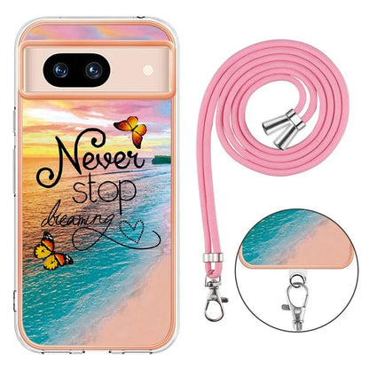 YB IMD Series-4 For Google Pixel 8a Case Marble Flower Pattern Phone Cover with Adjustable Lanyard