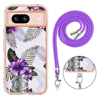 YB IMD Series-4 For Google Pixel 8a Case Marble Flower Pattern Phone Cover with Adjustable Lanyard