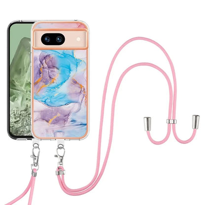 YB IMD Series-4 For Google Pixel 8a Case Marble Flower Pattern Phone Cover with Adjustable Lanyard
