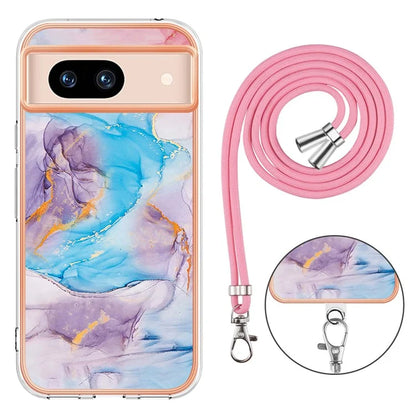 YB IMD Series-4 For Google Pixel 8a Case Marble Flower Pattern Phone Cover with Adjustable Lanyard