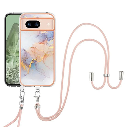YB IMD Series-4 For Google Pixel 8a Case Marble Flower Pattern Phone Cover with Adjustable Lanyard