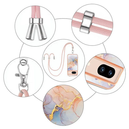YB IMD Series-4 For Google Pixel 8a Case Marble Flower Pattern Phone Cover with Adjustable Lanyard
