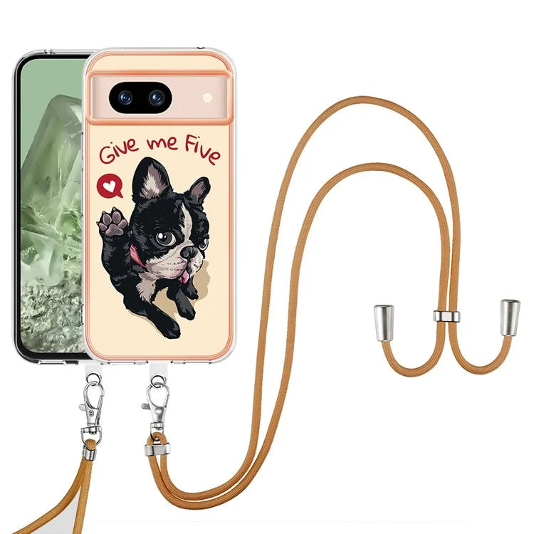 YB IMD Series-21 Style-D for Google Pixel 8a TPU Case Pattern Phone Cover with Lanyard