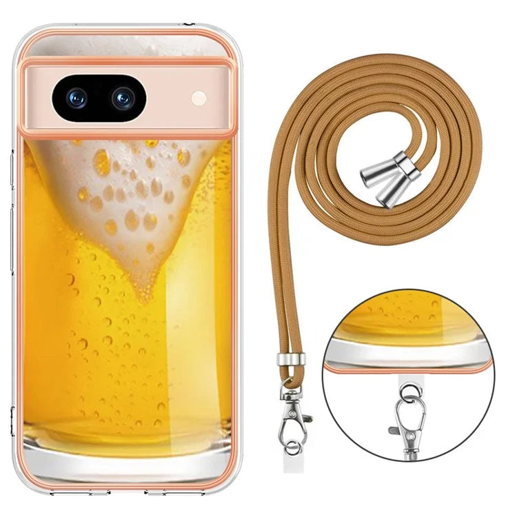 YB IMD Series-21 Style-D for Google Pixel 8a TPU Case Pattern Phone Cover with Lanyard