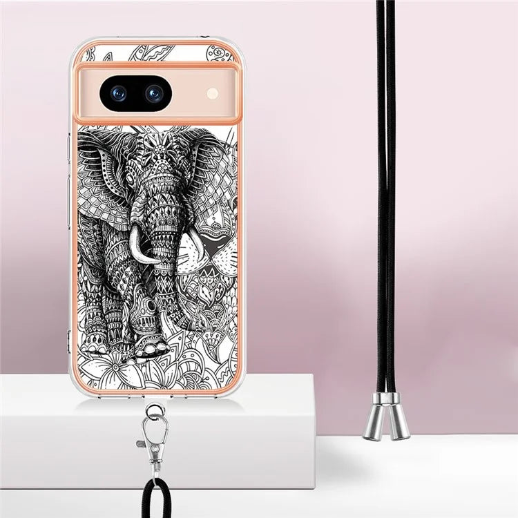 YB IMD Series-21 Style-D for Google Pixel 8a TPU Case Pattern Phone Cover with Lanyard