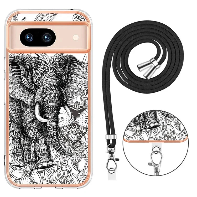 YB IMD Series-21 Style-D for Google Pixel 8a TPU Case Pattern Phone Cover with Lanyard