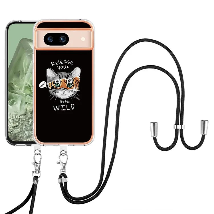 YB IMD Series-21 Style-D for Google Pixel 8a TPU Case Pattern Phone Cover with Lanyard