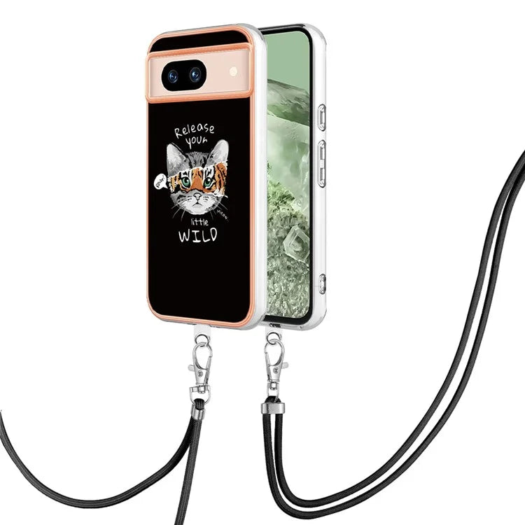 YB IMD Series-21 Style-D for Google Pixel 8a TPU Case Pattern Phone Cover with Lanyard