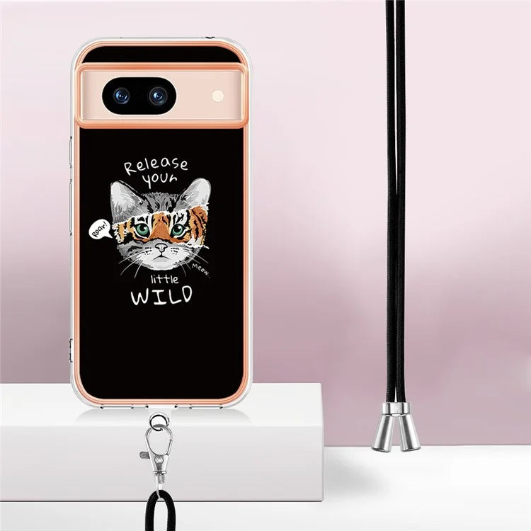 YB IMD Series-21 Style-D for Google Pixel 8a TPU Case Pattern Phone Cover with Lanyard