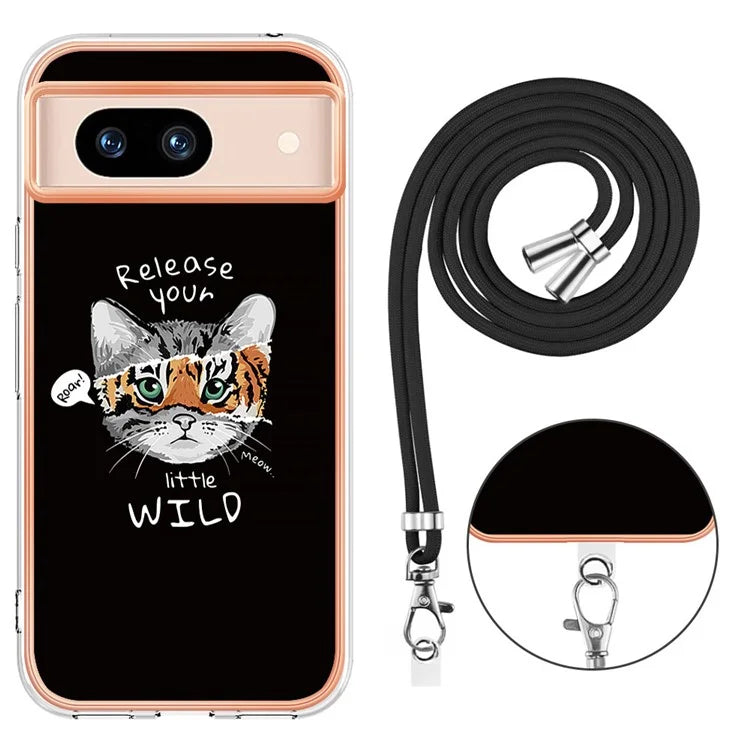 YB IMD Series-21 Style-D for Google Pixel 8a TPU Case Pattern Phone Cover with Lanyard