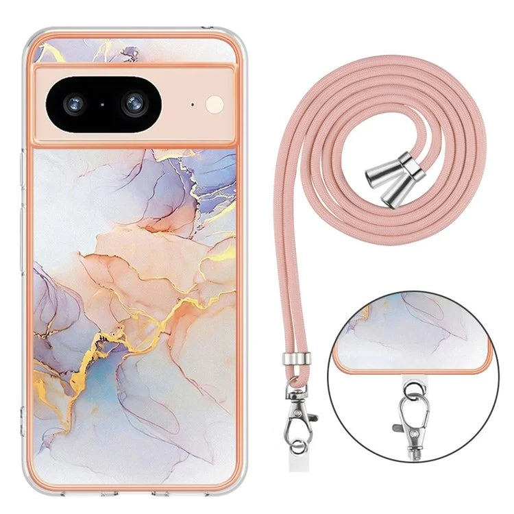 YB IMD Series-4 for Google Pixel 8 Case Soft TPU Electroplating Phone Protector with Lanyard