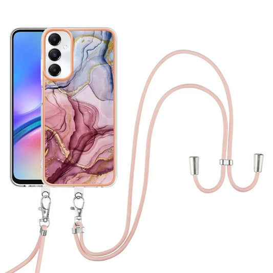 YB IMD Series-18 Style E for Samsung Galaxy A05s 4G Cell Phone Case Marble Pattern TPU Cover with Lanyard Gold