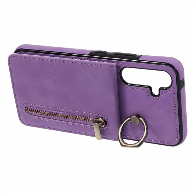 For Samsung Galaxy A14 5G /  A14 4G Case Retro PU+TPU Zippered Wallet Phone Cover