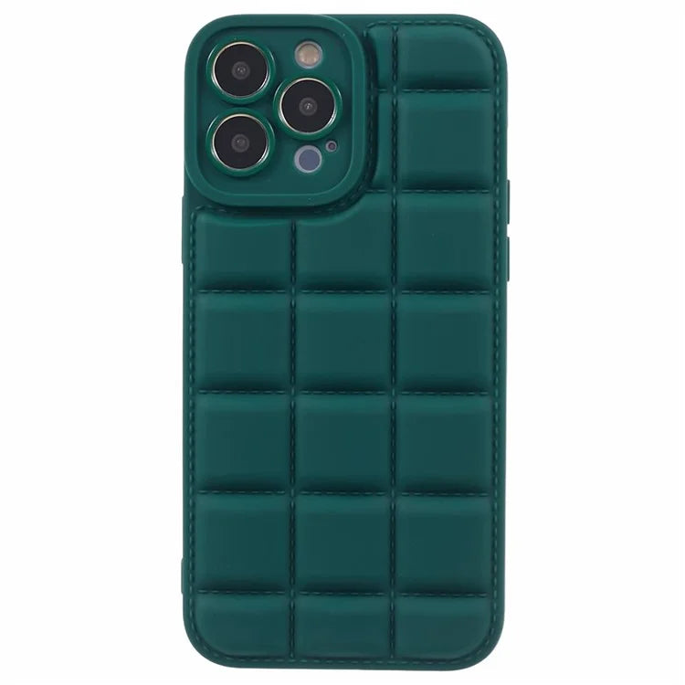 For iPhone 15 Pro Max Case Anti-Fall Down Jacket Texture Phone Coverish Green