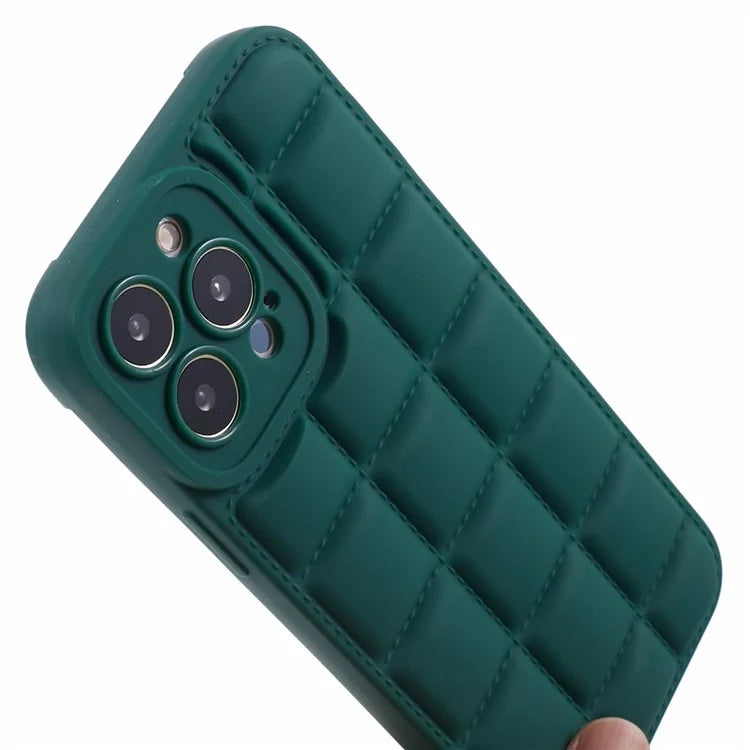 For iPhone 15 Pro TPU Cover Soft Down Jacket Texture Phone Caseish Green