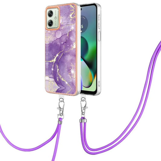 YB IMD Series-9 For Motorola Moto G54 5G Case IMD Marble Pattern TPU Cover with Lanyard