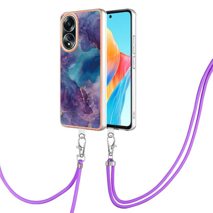 YB IMD Series-18 Style E for Oppo A58 4G Case Marble Pattern Electroplating Cover with Lanyard