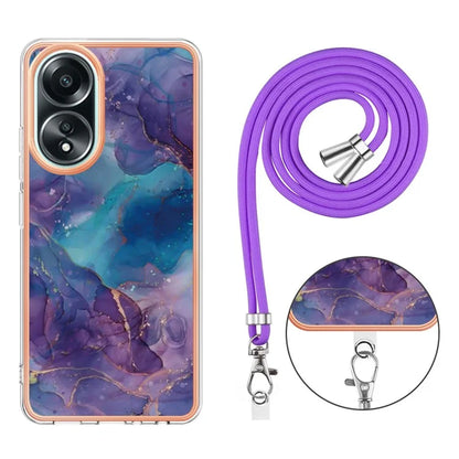 YB IMD Series-18 Style E for Oppo A58 4G Case Marble Pattern Electroplating Cover with Lanyard