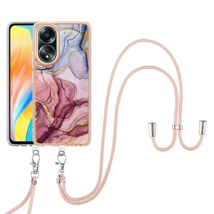 YB IMD Series-18 Style E for Oppo A58 4G Case Marble Pattern Electroplating Cover with Lanyard