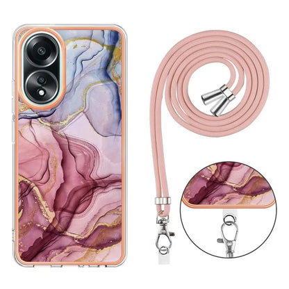 YB IMD Series-18 Style E for Oppo A58 4G Case Marble Pattern Electroplating Cover with Lanyard