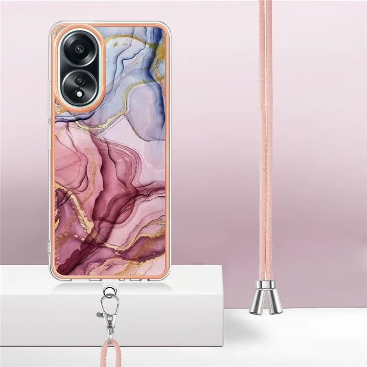 YB IMD Series-18 Style E for Oppo A58 4G Case Marble Pattern Electroplating Cover with Lanyard