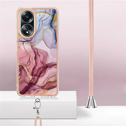 YB IMD Series-18 Style E for Oppo A58 4G Case Marble Pattern Electroplating Cover with Lanyard
