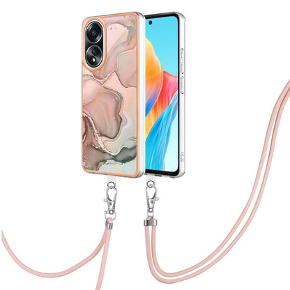 YB IMD Series-18 Style E for Oppo A58 4G Case Marble Pattern Electroplating Cover with Lanyard