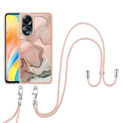 YB IMD Series-18 Style E for Oppo A58 4G Case Marble Pattern Electroplating Cover with Lanyard