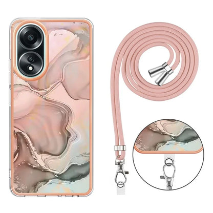 YB IMD Series-18 Style E for Oppo A58 4G Case Marble Pattern Electroplating Cover with Lanyard