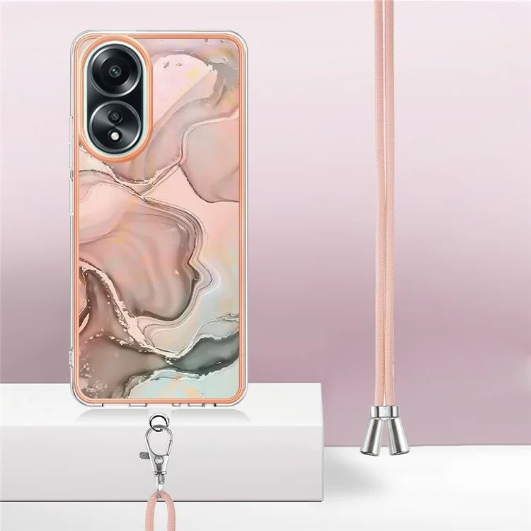 YB IMD Series-18 Style E for Oppo A58 4G Case Marble Pattern Electroplating Cover with Lanyard